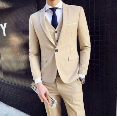 Spring Autumn New Fashion Men's Trendy Slim Business Solid Color 3 Pieces of Suits Sets Single Greasted Blazers Waistcoat Pants Velora