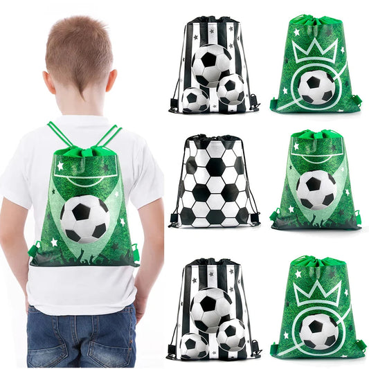3/6/12pcs Children Football Drawstring Bags Football Backpack Sport Party Drawstring Goodie Favor Bags Gifts Birthday Party - Velora
