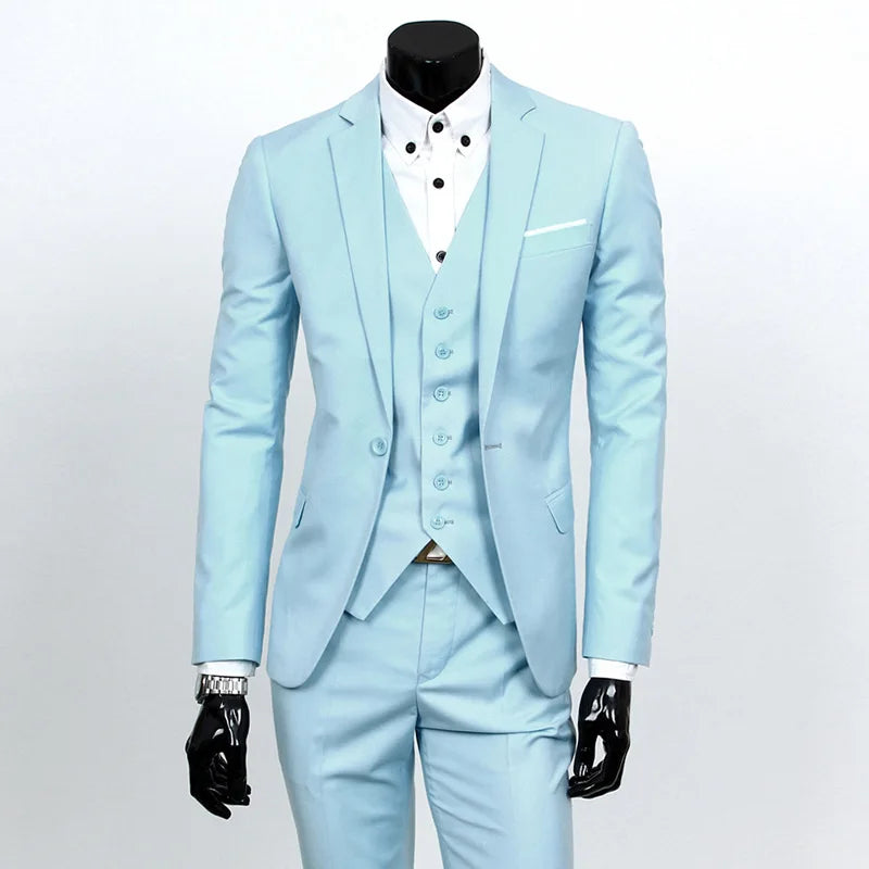 Spring Autumn New Fashion Men's Trendy Slim Business Solid Color 3 Pieces of Suits Sets Single Greasted Blazers Waistcoat Pants Velora