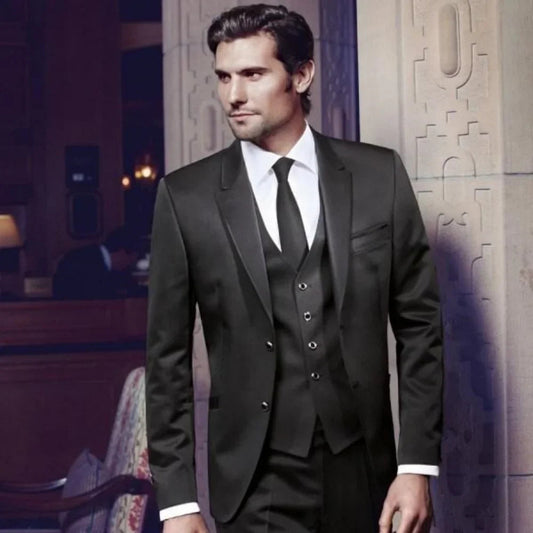 Suit (Blazer+ Vest + Trousers) Men's Fashionable Gentleman Business British Style Solid-color Banquet Host Casual Wedding Suit Velora