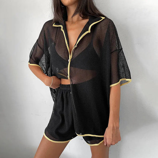 See-through Cardigan Pajamas Two-piece Set For Women EX-STOCK Canada