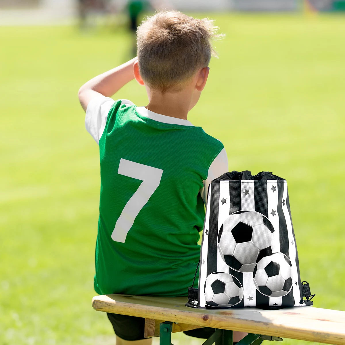 3/6/12pcs Children Football Drawstring Bags Football Backpack Sport Party Drawstring Goodie Favor Bags Gifts Birthday Party - Velora