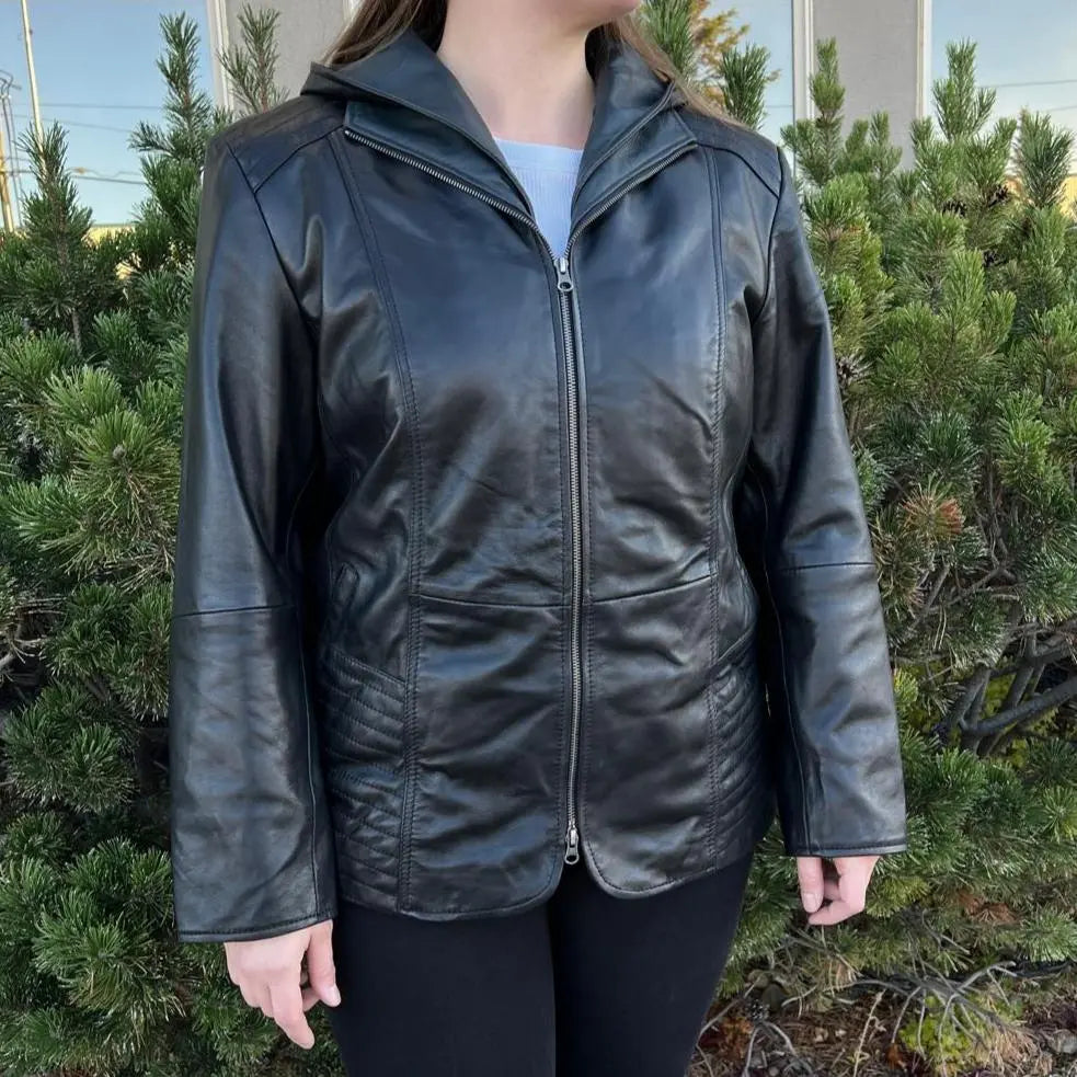 Sheep Leather Jacket with Removable Hood - Velora Luxury Fashion