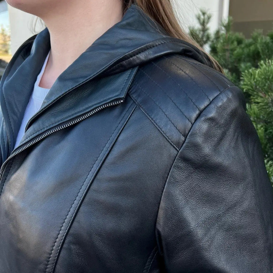 Sheep Leather Jacket with Removable Hood - Velora Luxury Fashion