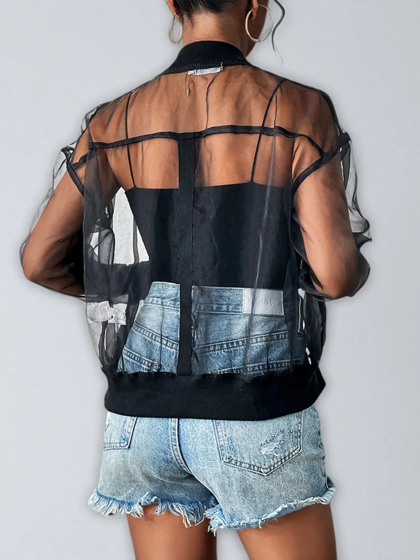 Sheer Mesh Zip Up Jacket - Velora Luxury Fashion