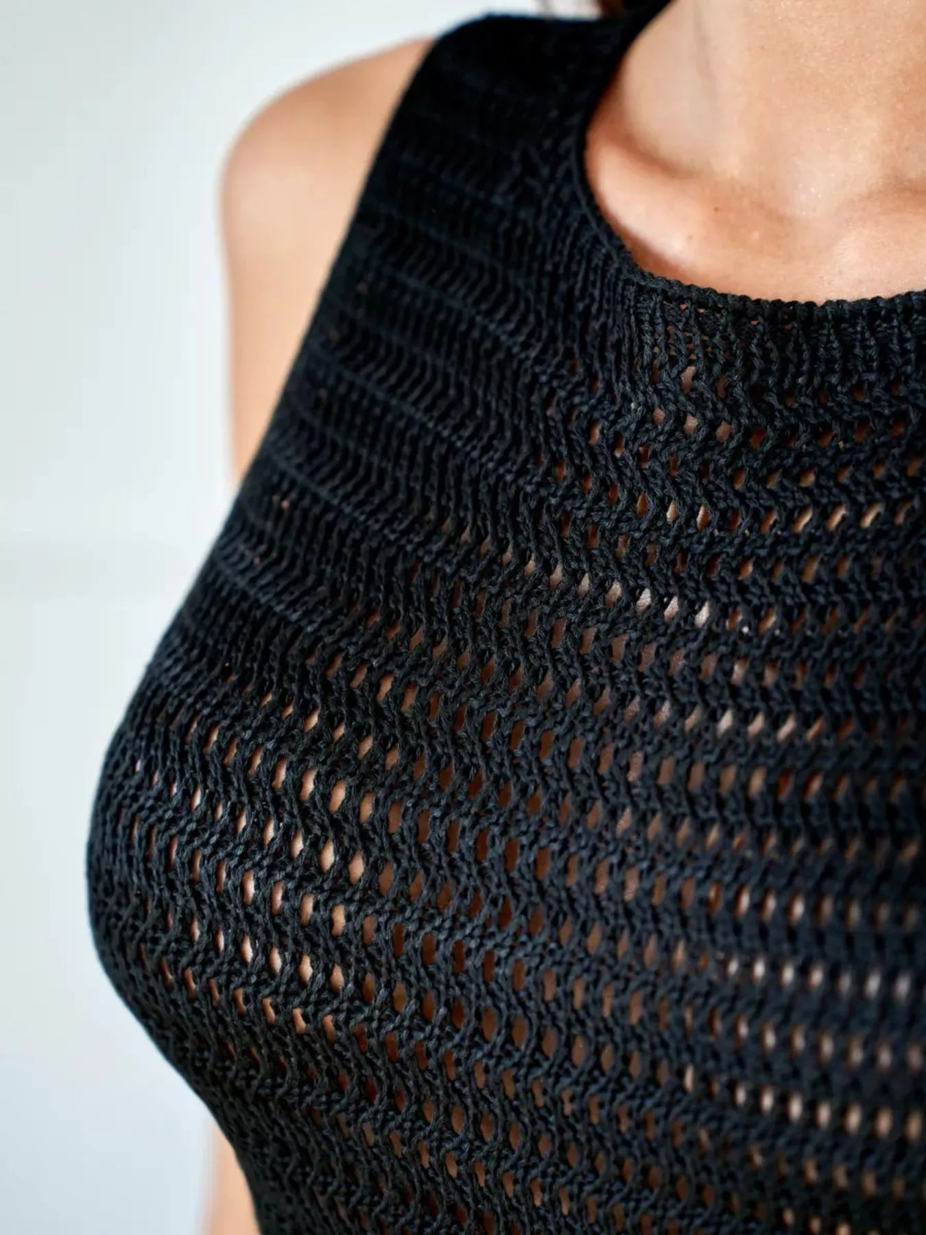 Side Slit Openwork Sleeveless Knit Cover Up Dress - Velora Luxury Fashion