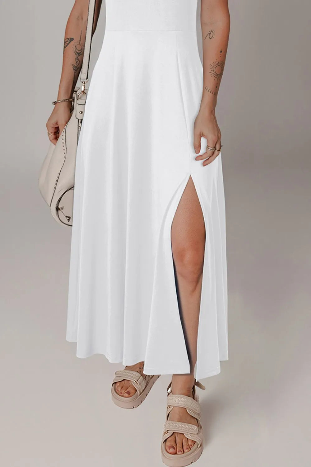 Side Slit Scoop Neck Wide Strap Dress - Velora Luxury Fashion