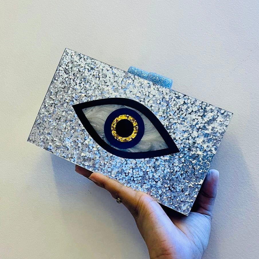 Silver Evil Eye Clutch - Velora Luxury Fashion