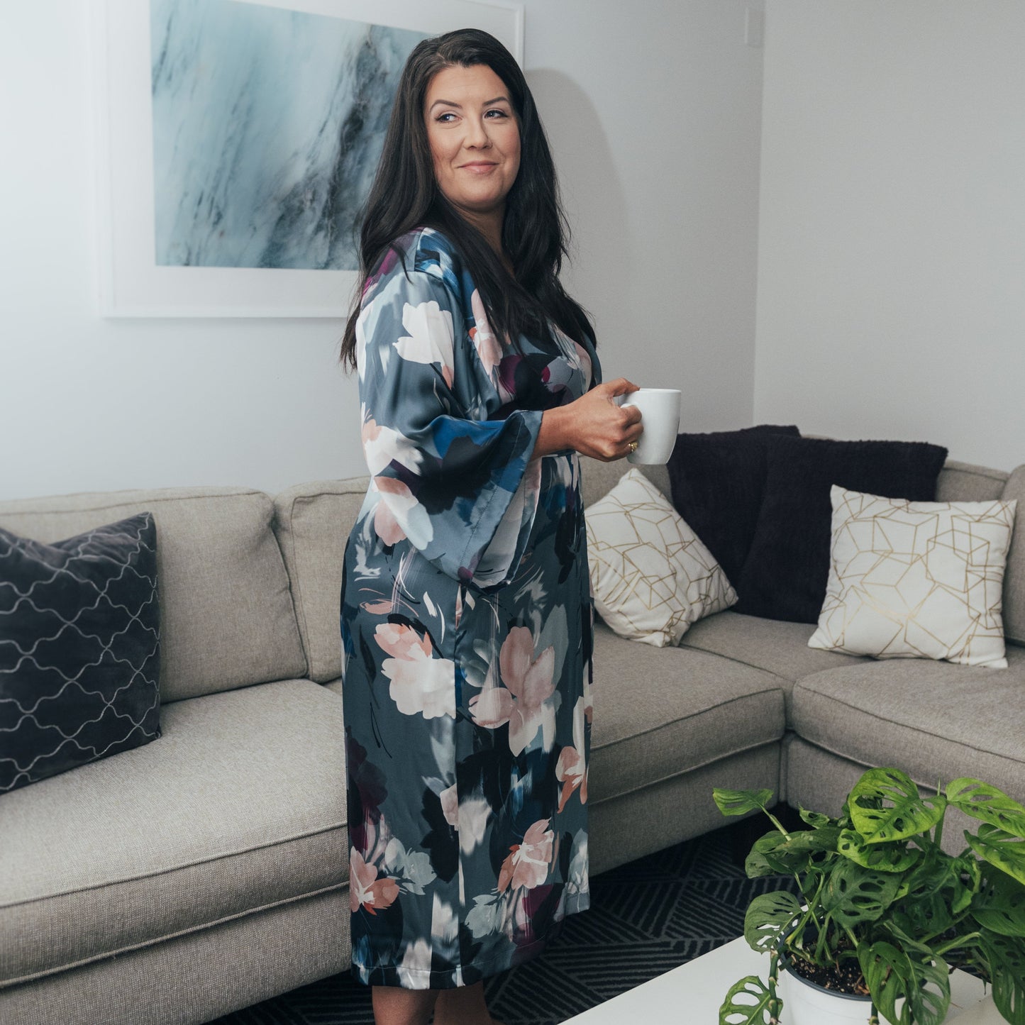 Silver Lining Long Kimono Robe - Velora Luxury Fashion