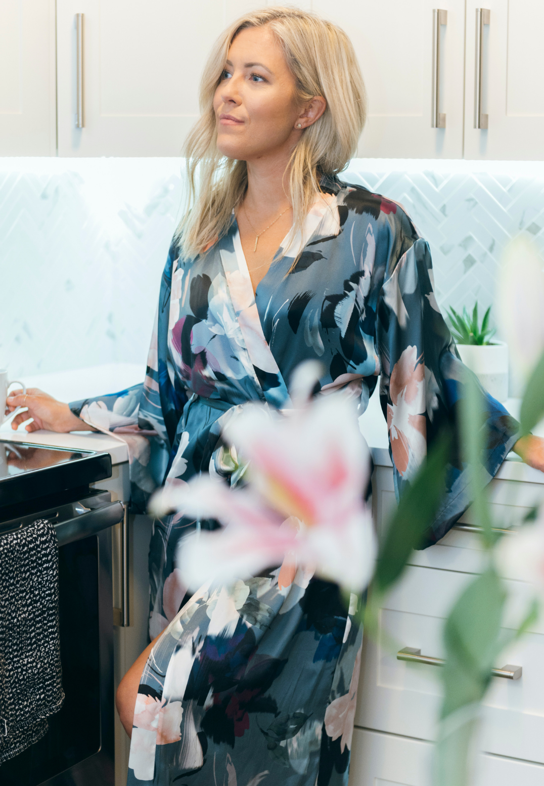 Silver Lining Long Kimono Robe - Velora Luxury Fashion