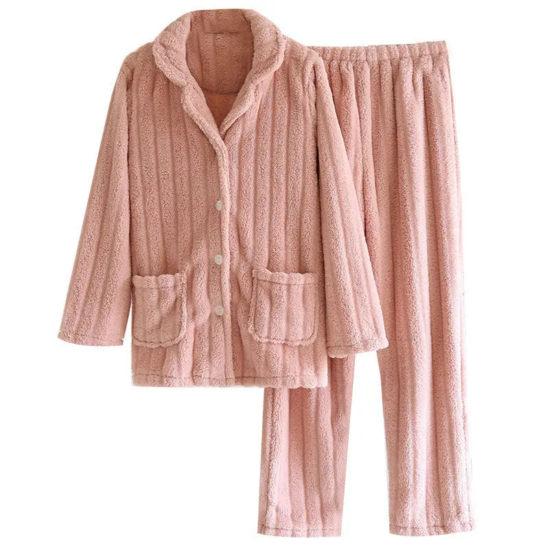Simple Coral Fleece Couple Pajamas For Women Autumn And Winter - Velora