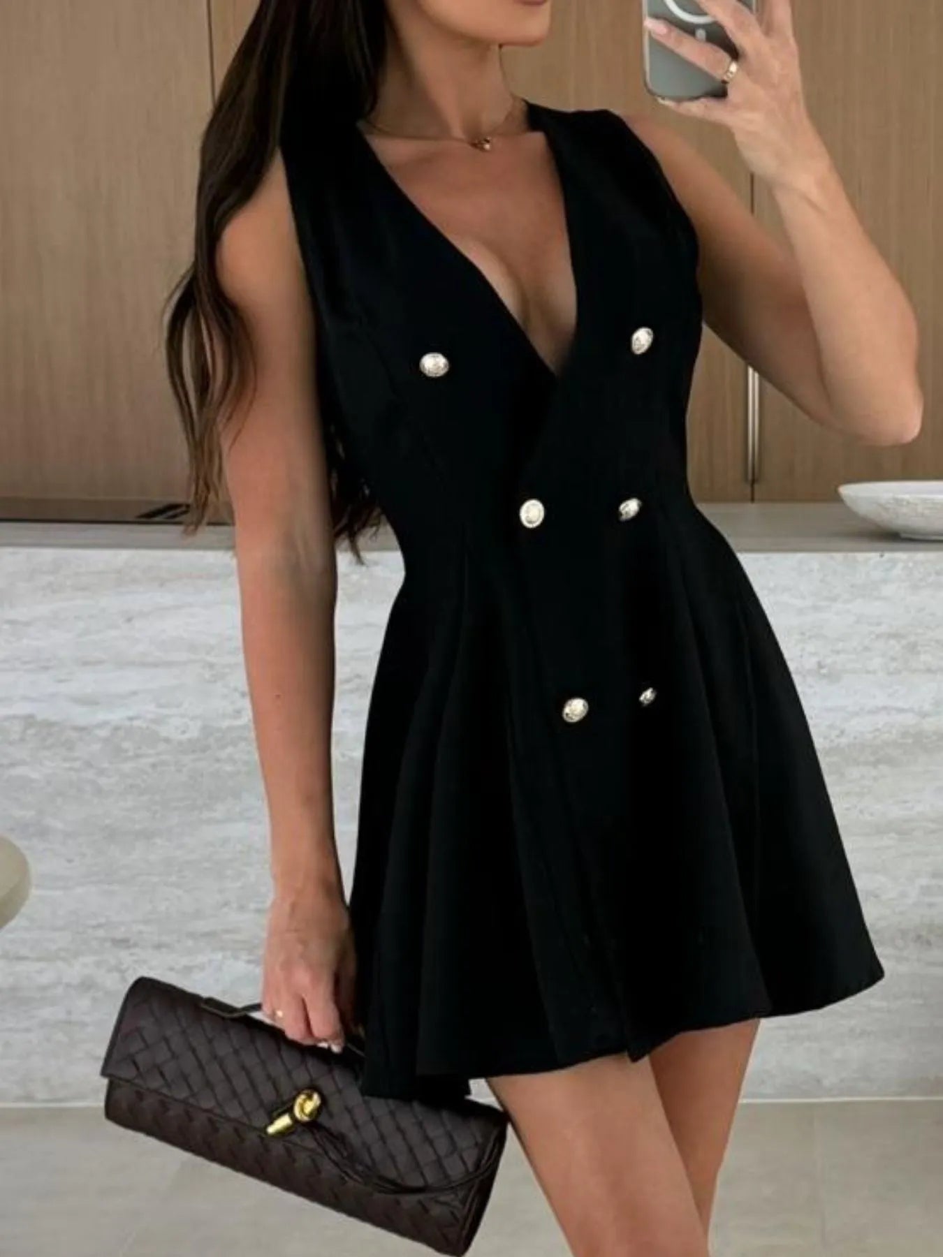 Sleeveless Double-Breasted Mini Dress - Velora Luxury Fashion