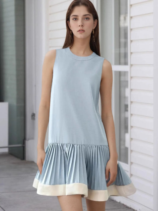 Sleeveless Pleated Hem Dress - Velora Luxury Fashion