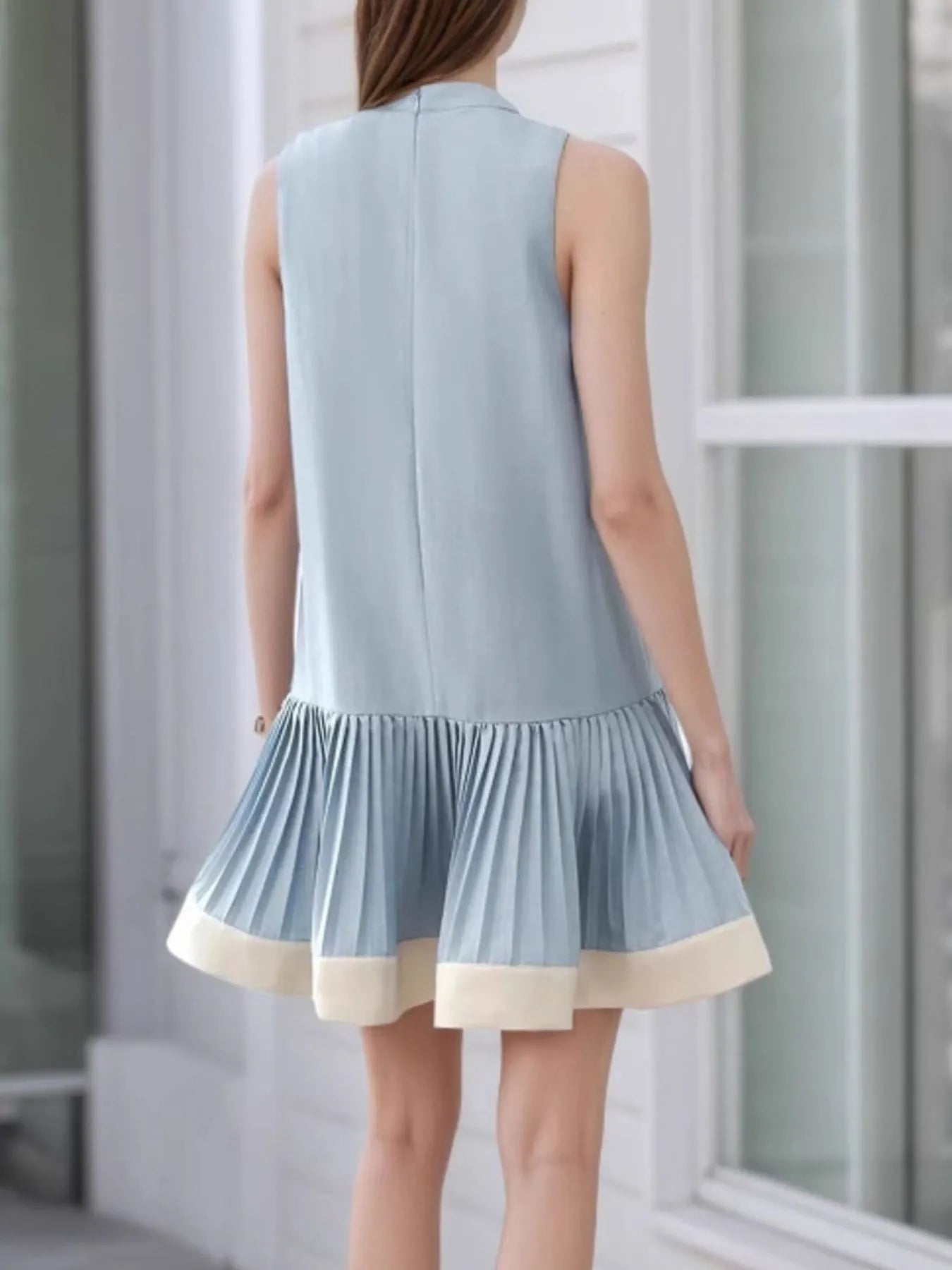 Sleeveless Pleated Hem Dress - Velora Luxury Fashion