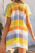Slit Color Block V-Neck Cover-Up - Velora Luxury Fashion