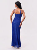 Slit Sequin Square Neck Spaghetti Strap Dress - Velora Luxury Fashion