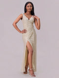 Slit Sequin Surplice Sleeveless Maxi Dress - Velora Luxury Fashion