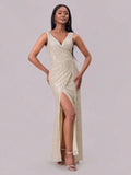 Slit Sequin Surplice Sleeveless Maxi Dress - Velora Luxury Fashion
