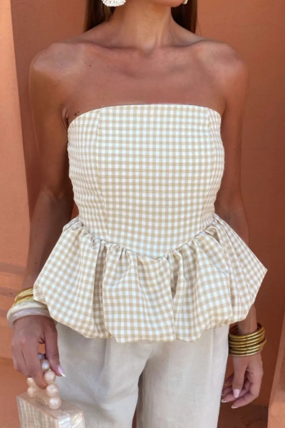 Smocked Back Bubble Hem Tube Top - Velora Luxury Fashion