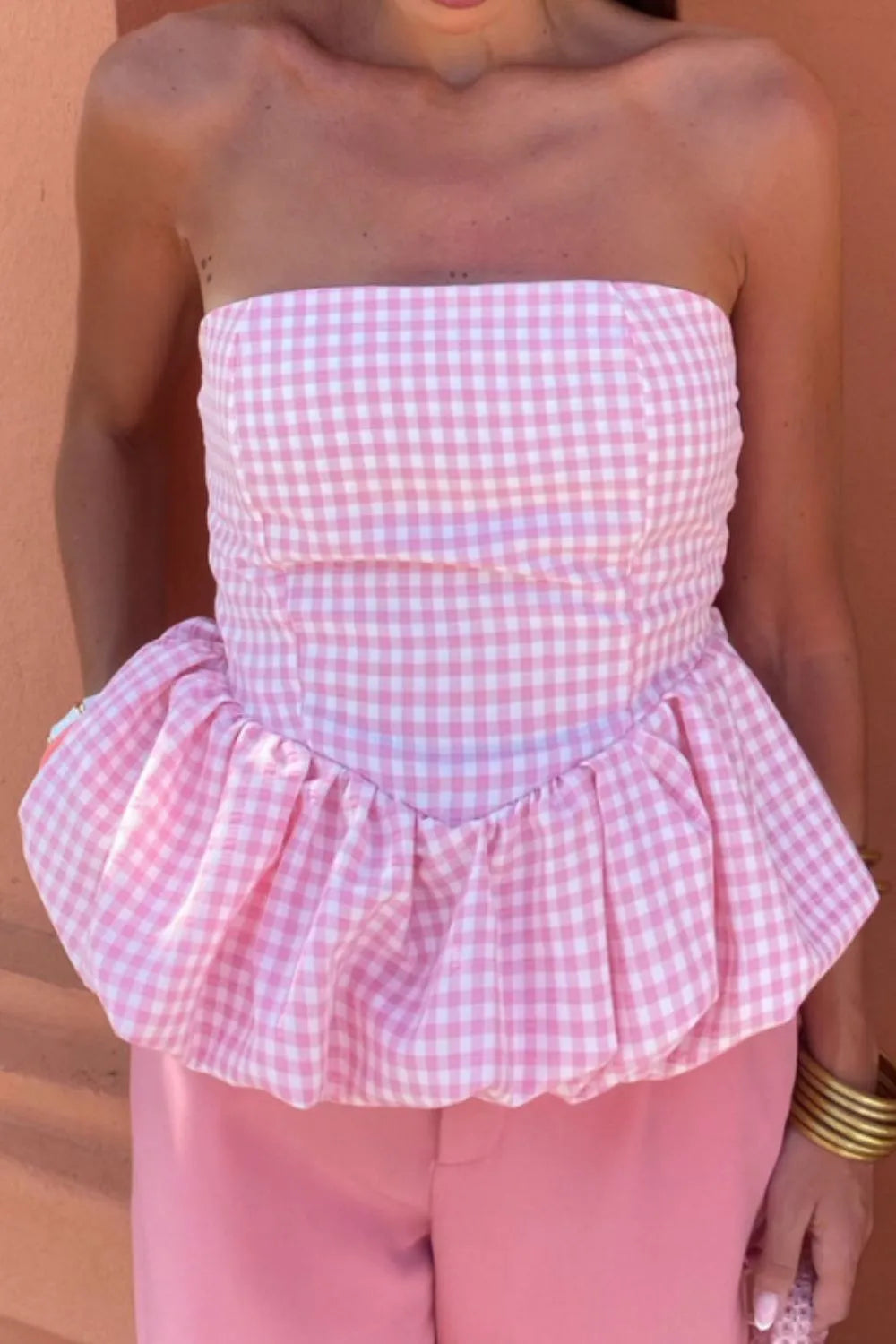 Smocked Back Bubble Hem Tube Top - Velora Luxury Fashion