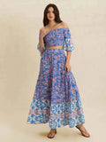 Smocked Off-Shoulder Printed Top and Skirt Set