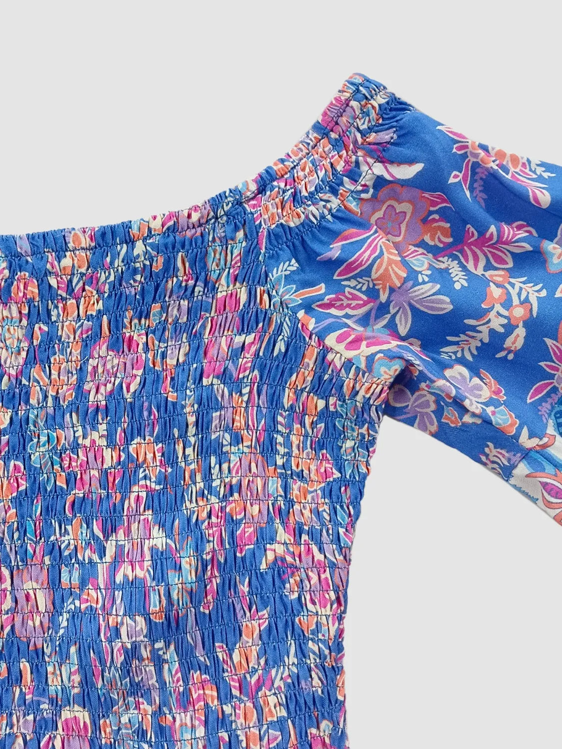 Smocked Off-Shoulder Printed Top and Skirt Set - Velora