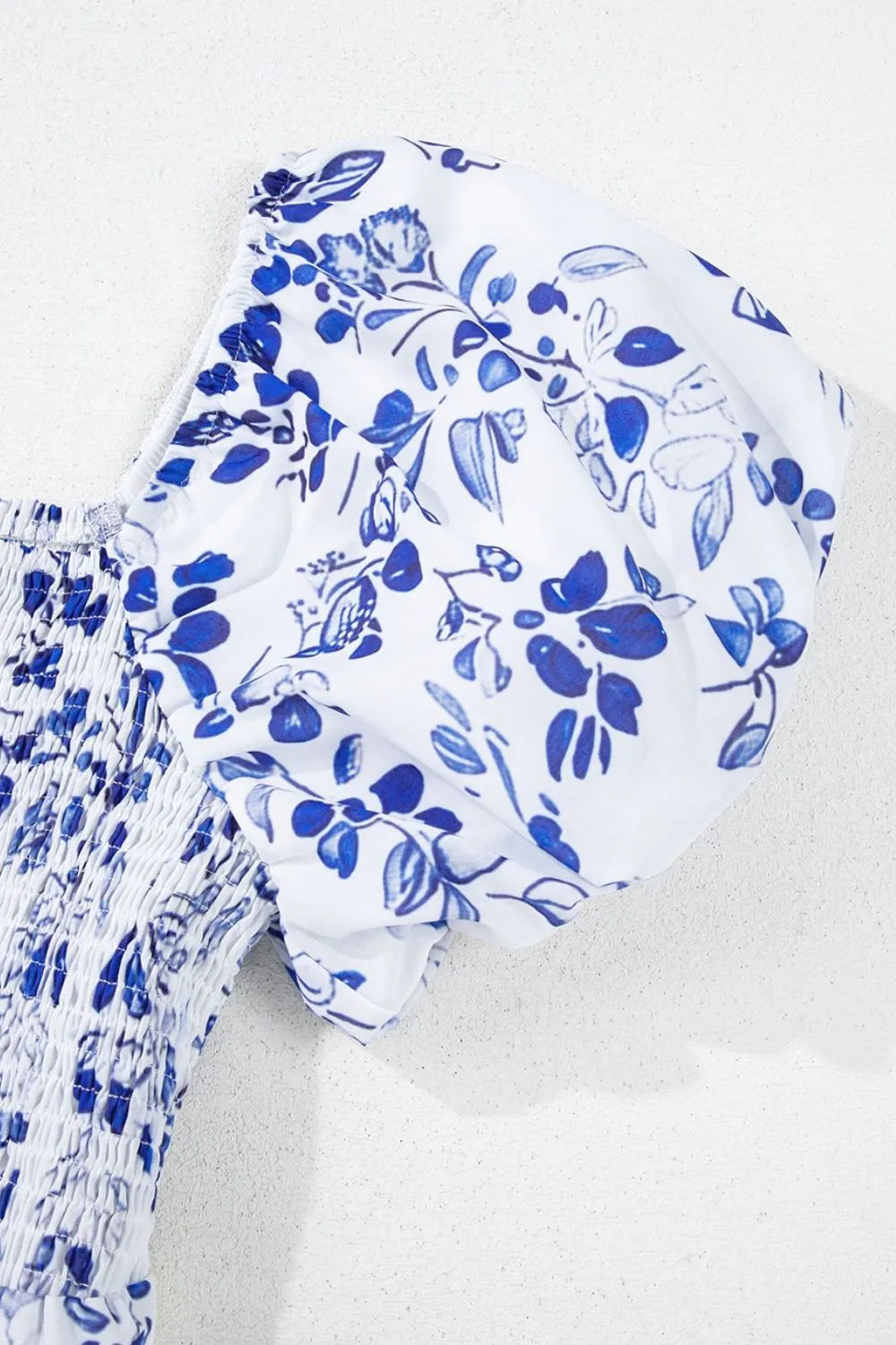 Smocked Printed Square Neck Puff Sleeve Dress - Velora Luxury Fashion