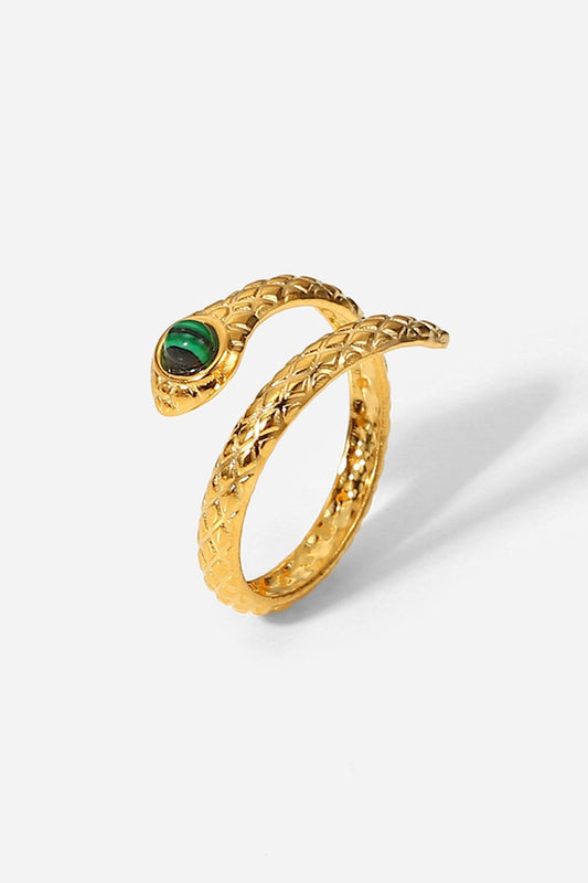 Snake Charmer Malachite Snake-Shaped Bypass Ring - Velora Luxury Fashion