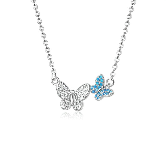 Soar with Style: Blue Zircon Korean Style Sterling Silver Butterfly Necklace - Velora Luxury Fashion