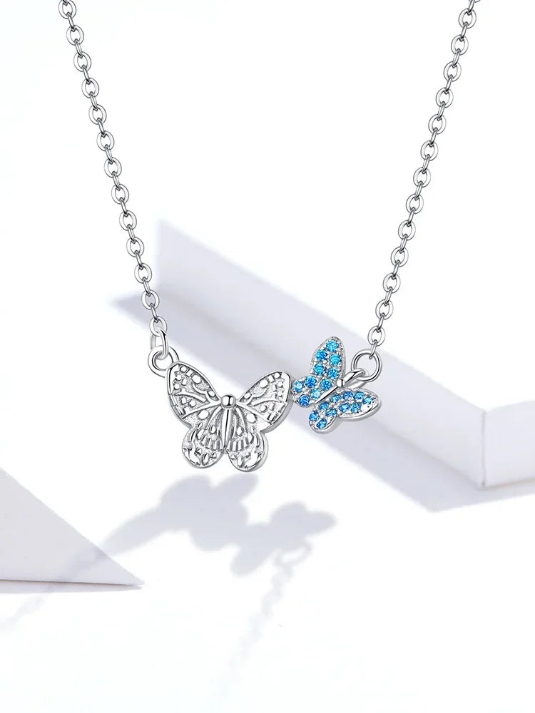Soar with Style: Blue Zircon Korean Style Sterling Silver Butterfly Necklace - Velora Luxury Fashion