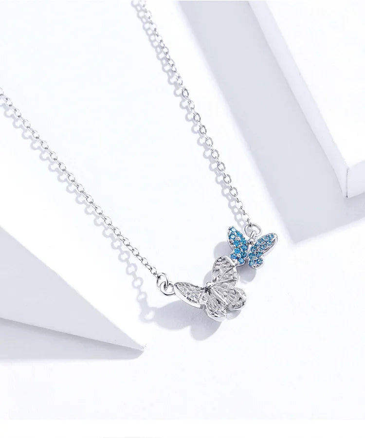Soar with Style: Blue Zircon Korean Style Sterling Silver Butterfly Necklace - Velora Luxury Fashion