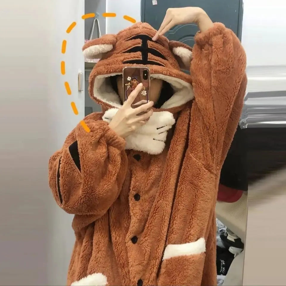 Soft Girl Pajamas Cute Little Tiger Flannel Pajamas For Women EX-STOCK Canada