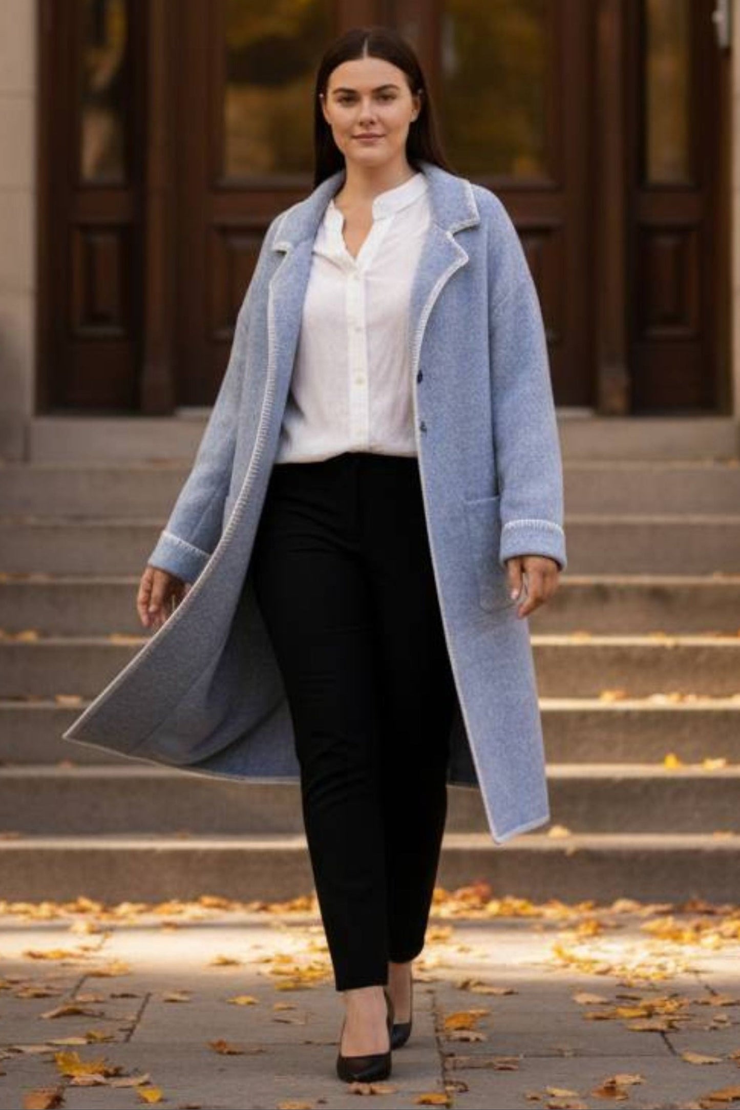 Solana Knit Cardigan Long Open-Front Contrast Stitching Pockets