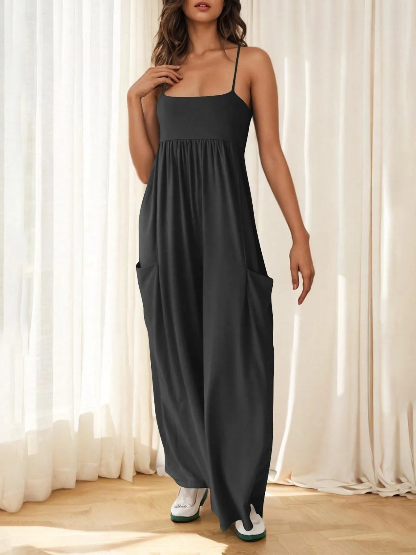 Spaghetti Strap Wide Leg Jumpsuit - Velora Luxury Fashion
