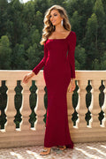Square Neck Long Sleeve Dress - Velora Luxury Fashion