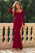 Square Neck Long Sleeve Dress - Velora Luxury Fashion