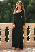 Square Neck Long Sleeve Dress - Velora Luxury Fashion