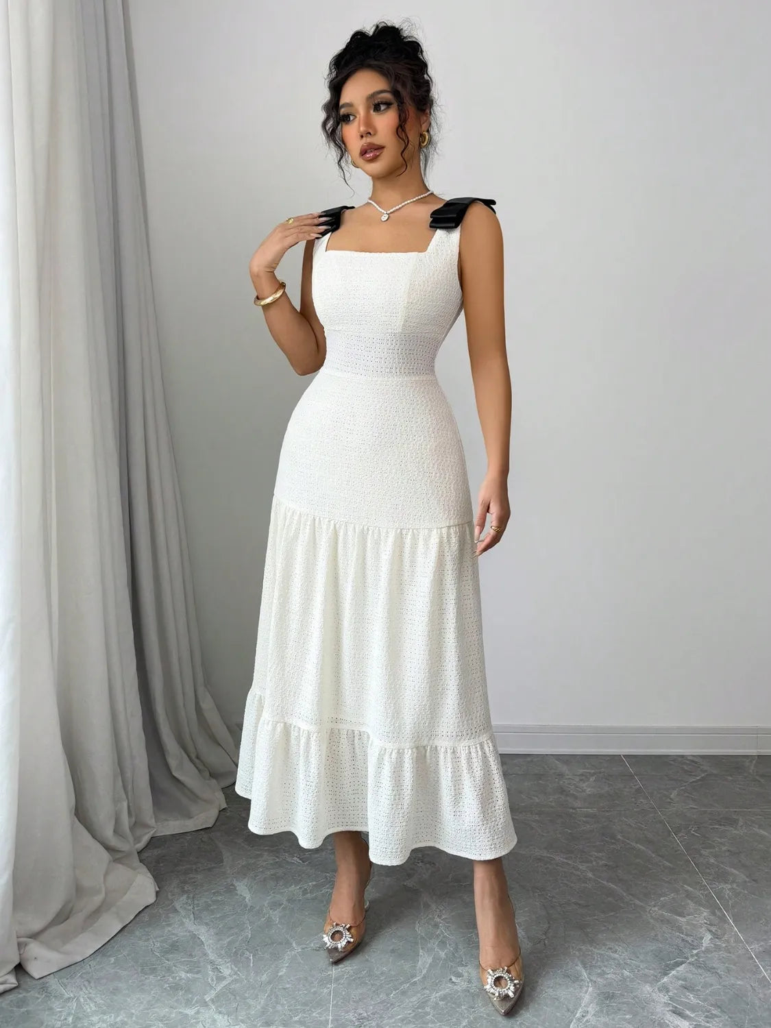 Square Neck Wide Strap Dress - Velora Luxury Fashion