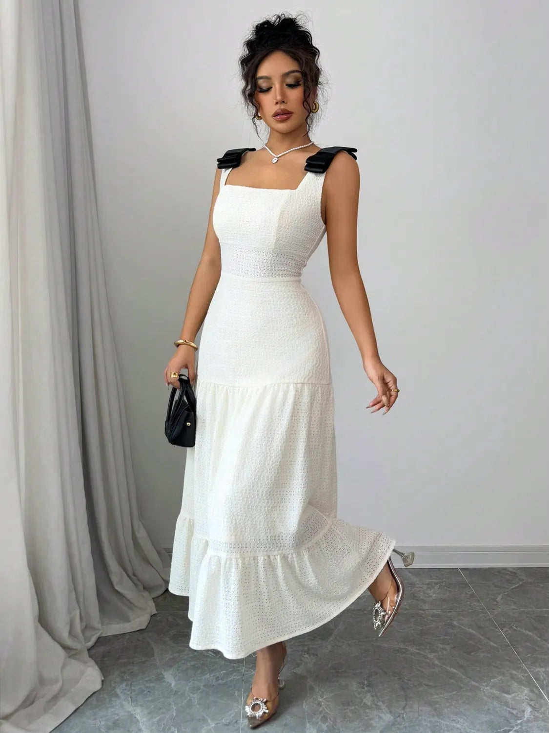 Square Neck Wide Strap Dress - Velora Luxury Fashion