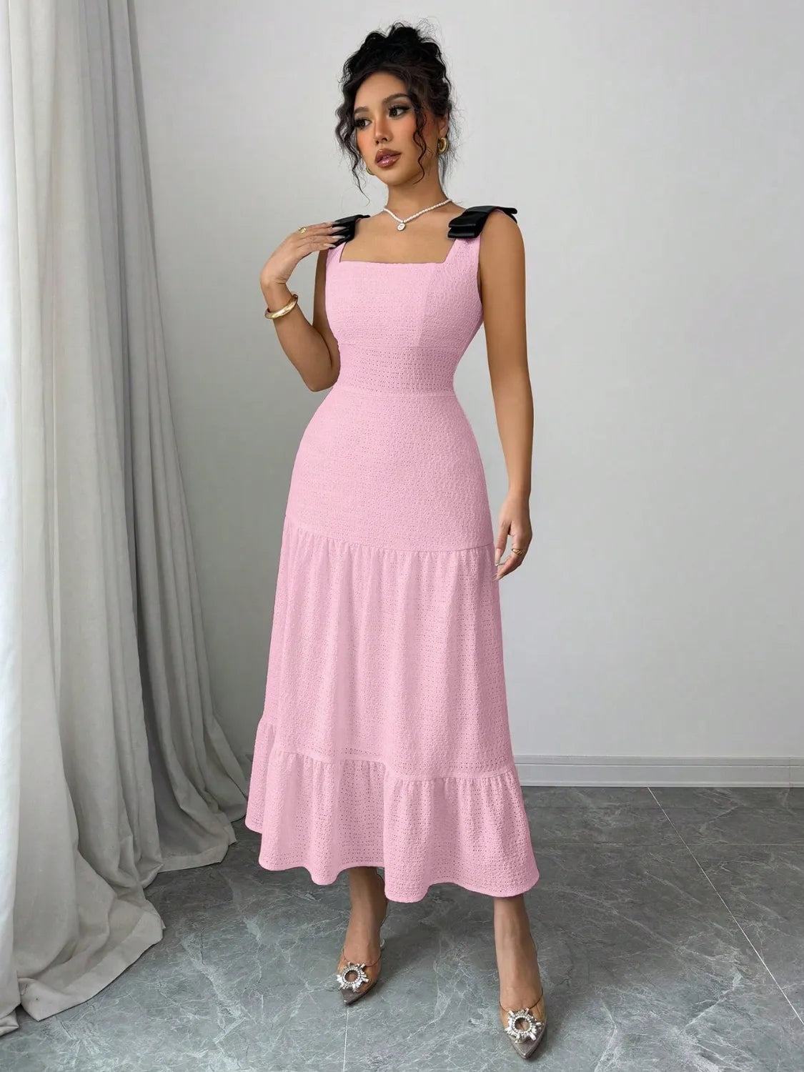 Square Neck Wide Strap Dress - Velora Luxury Fashion