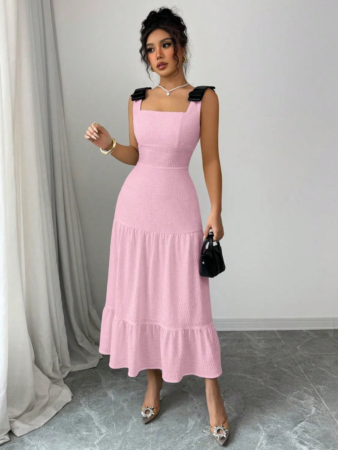 Square Neck Wide Strap Dress - Velora Luxury Fashion