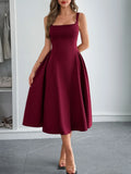 Square Neck Wide Strap Midi Dress - Velora Luxury Fashion