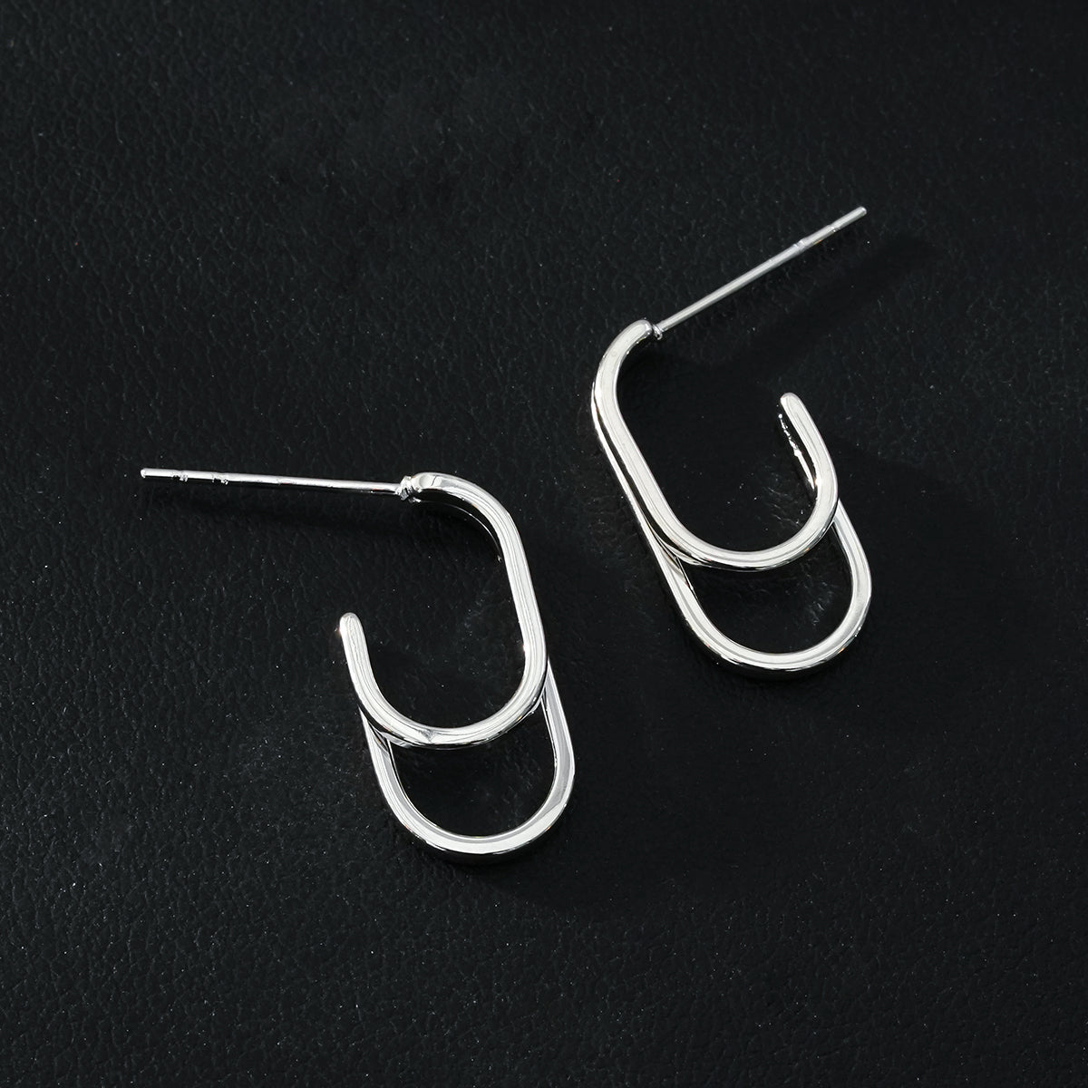 St SIMON White Gold (Silver Toned): Rounded Corners Double Rectangle Hoop Earrings - Velora Luxury Fashion
