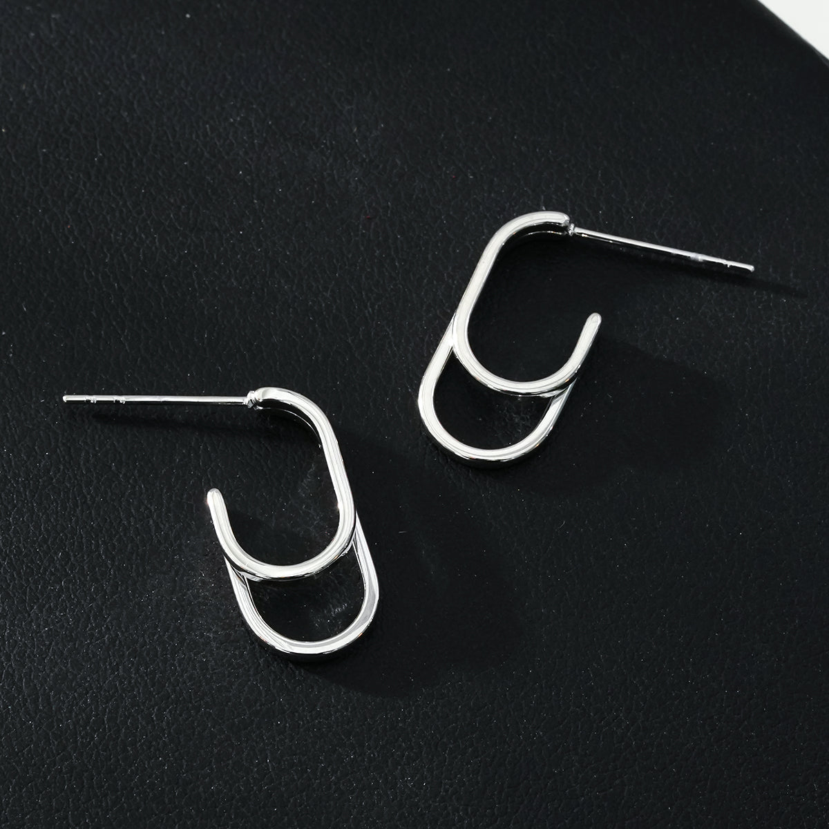 St SIMON White Gold (Silver Toned): Rounded Corners Double Rectangle Hoop Earrings - Velora Luxury Fashion