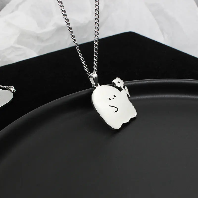 Stainless Steel Cute Ghost Couple Necklace Kawaii Animal Cat Pendant Necklace Lovers Friendship Jewelry Gifts - Velora