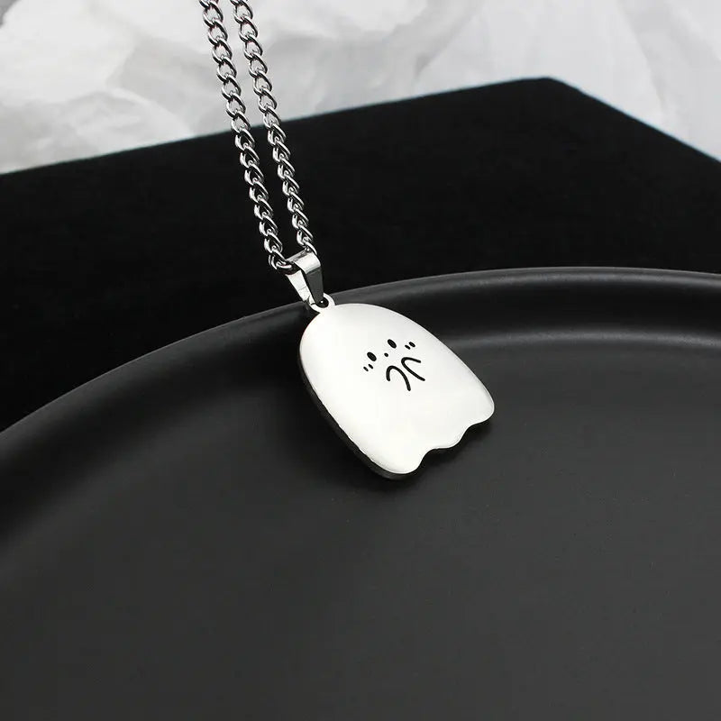 Stainless Steel Cute Ghost Couple Necklace Kawaii Animal Cat Pendant Necklace Lovers Friendship Jewelry Gifts - Velora