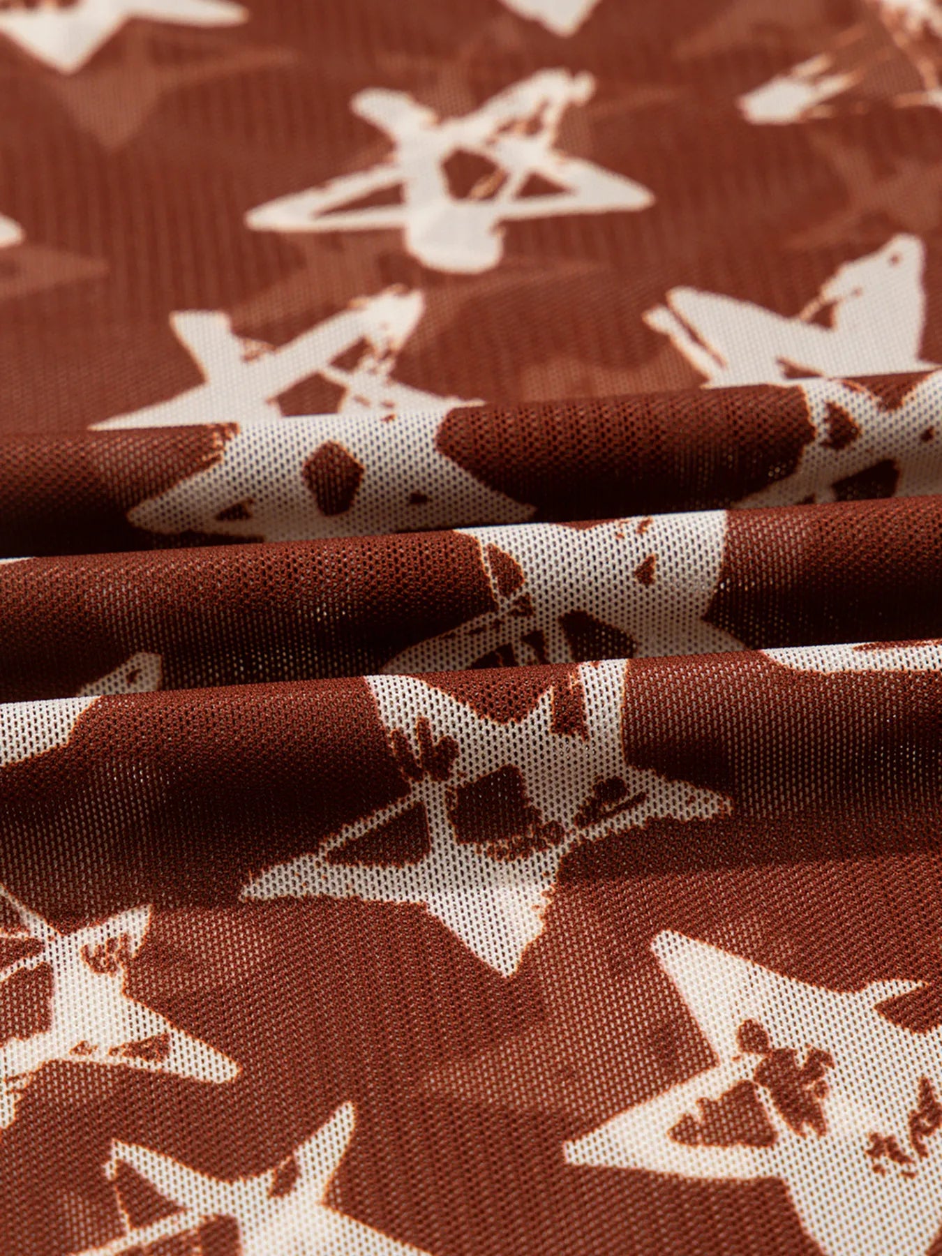 Star Print Long Sleeve Mock Neck Top - Velora Luxury Fashion