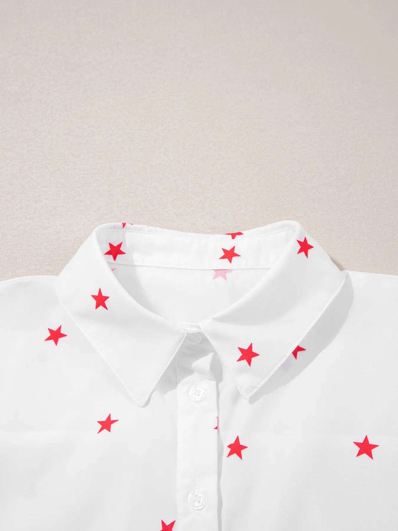 Star Print Puff Sleeve Button-Up Shirt - Velora Luxury Fashion