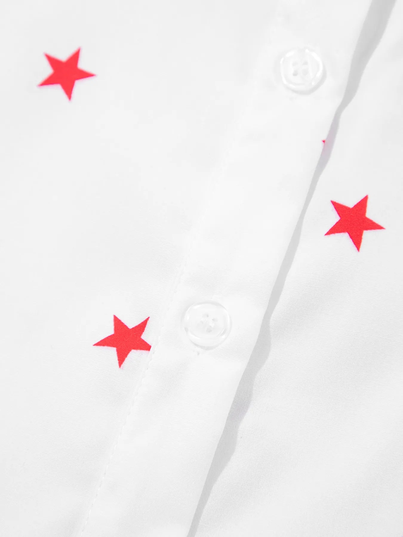 Star Print Puff Sleeve Button-Up Shirt - Velora Luxury Fashion