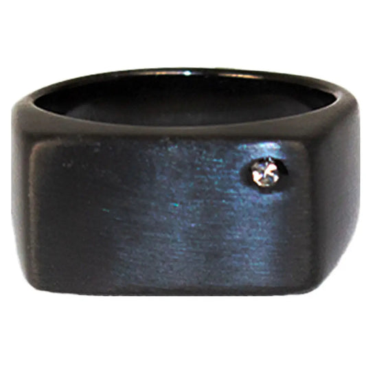 SteelTime Men's Black Stainless Steel Signet RIng with Stone Detail - Velora Luxury Fashion